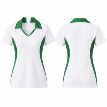 White and Green Short Sleeve V-Neck Polo Shirt with Side Panels