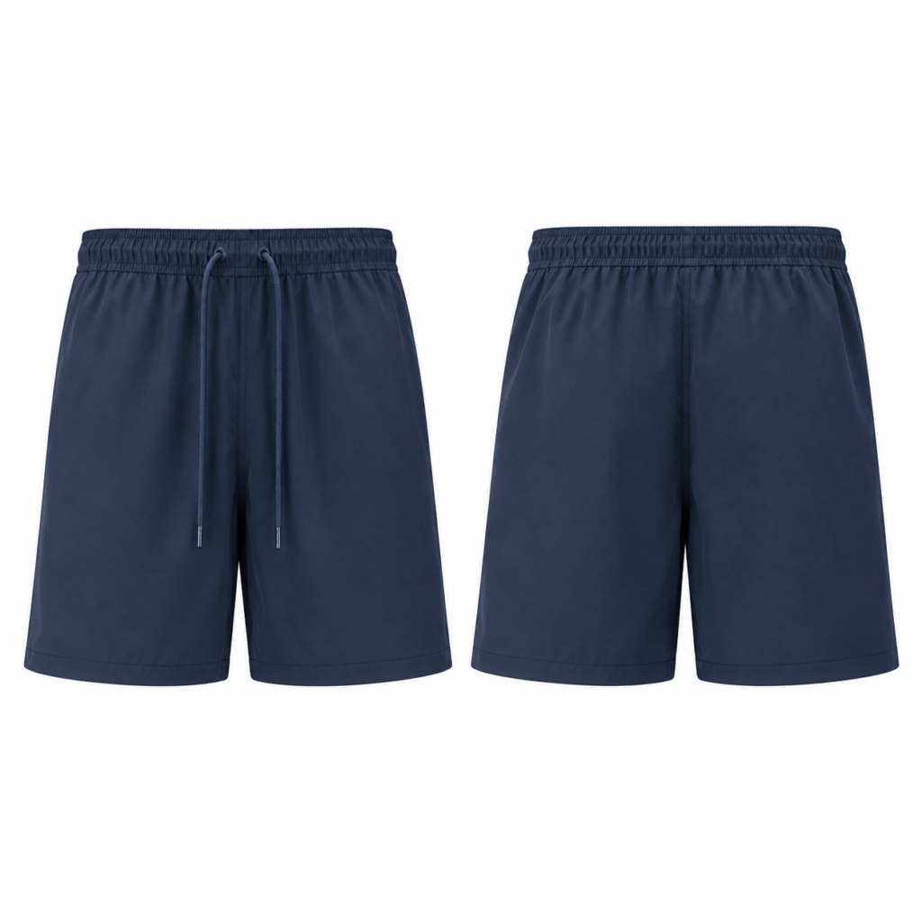 White and Navy Drawstring Athletic Shorts