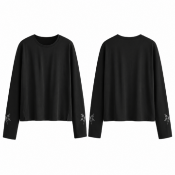 Black and Silver Oversized Boxy Crew Neck Long Sleeve Top