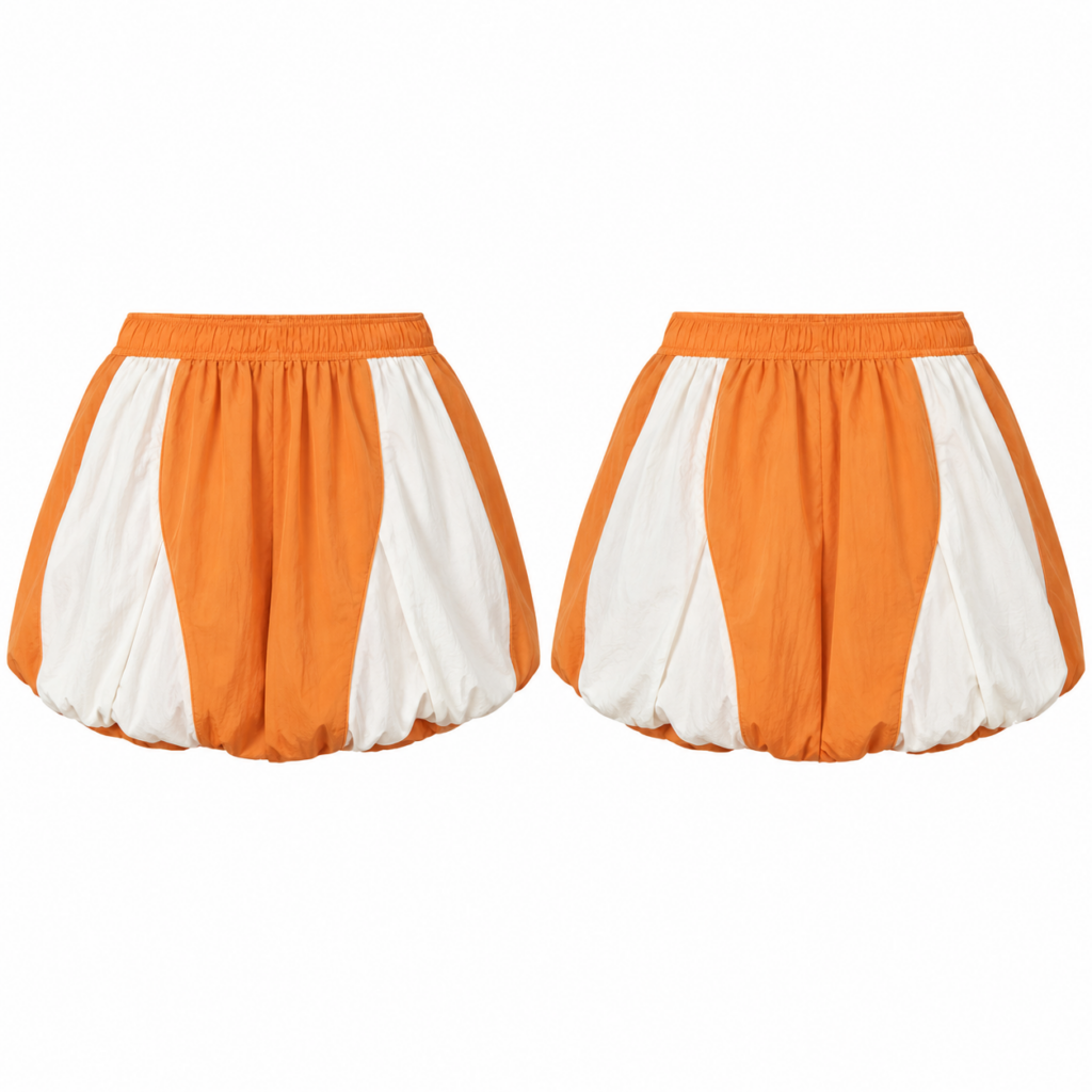 Orange and White Bubble Hem Mini Skirt with Elastic Waistband
