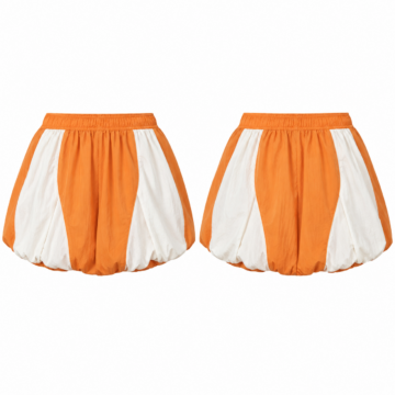 Orange and White Bubble Hem Mini Skirt with Elastic Waistband