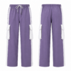 Purple and White Cargo Pants with Drawstring Waist