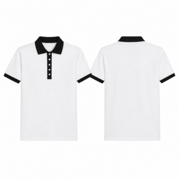 Black and White Short Sleeve Polo Shirt with Pointed Collar