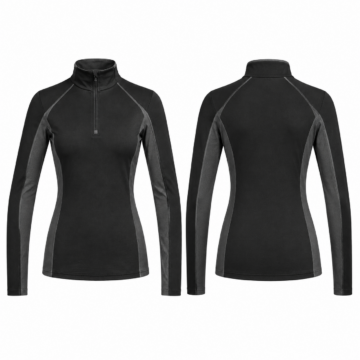 Black and Gray Long-Sleeve Mock Neck Athletic Top