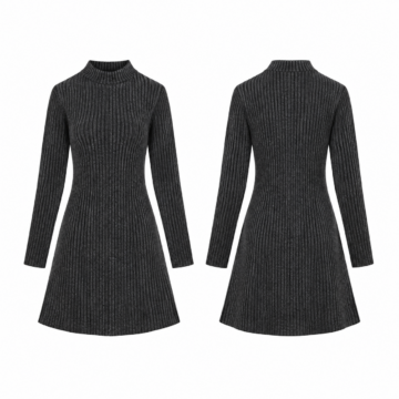 Gray and Black Ribbed Knit Sweater Dress