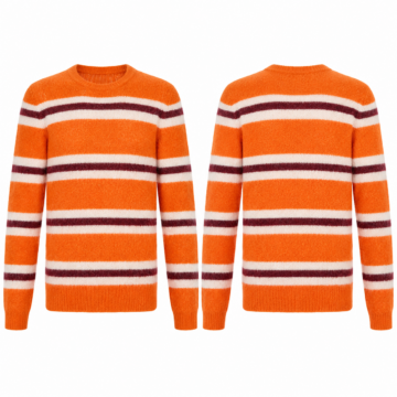 Orange and White Striped Knit Crewneck Sweater
