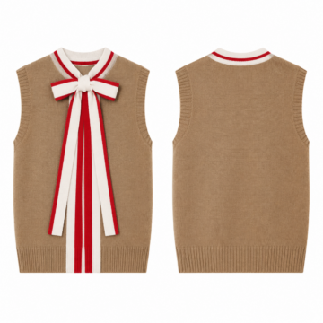 White and Red Sleeveless Sweater Vest with Bow