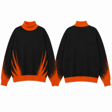 Black and Orange Turtleneck Knit Sweater