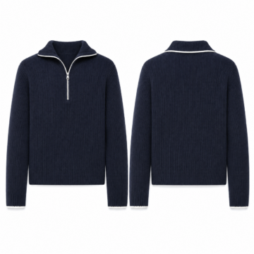 Navy and White Quarter-Zip Ribbed Knit Sweater