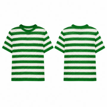White and Green Striped Crochet Knit Top