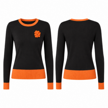 Black and Orange Slim Fit Knit Pullover Sweater