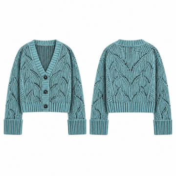 Cyan and Black Cropped Pointelle Cardigan