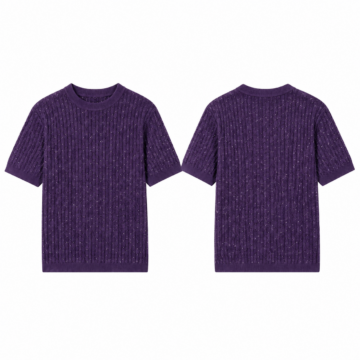 Purple and White Cable Knit Short Sleeve Top