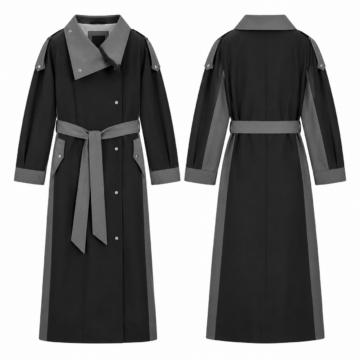 Black and Gray Belted Trench Coat