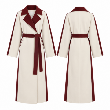 White and Burgundy Double-Breasted Trench Coat