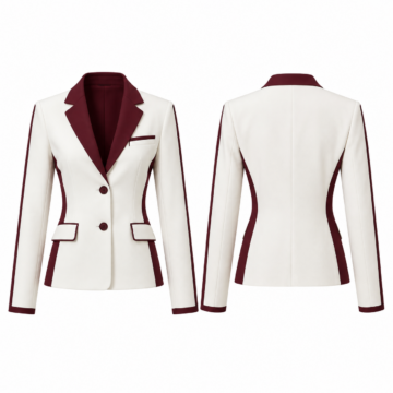 White and Burgundy Slim Fit Tailored Blazer