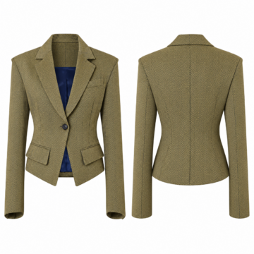 Gold and Navy Herringbone Fitted Blazer
