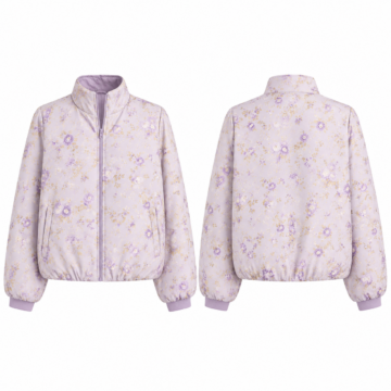 Purple and Gold Floral Zip-Up Jacket with Mock Neck