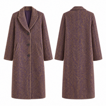Gold and Purple Herringbone Longline Coat with Notch Lapel