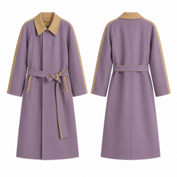 Gold and Purple Belted Longline Coat with Concealed Closure