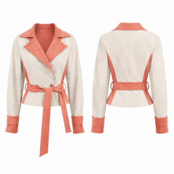 White and Coral Faux-Suede Wrap Jacket with Tie Belt