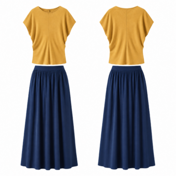 Gold and Navy Dolman Sleeve Top and Maxi Skirt Set