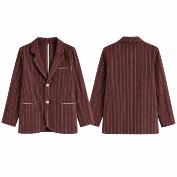 Burgundy and White Relaxed Fit Straight Blazer